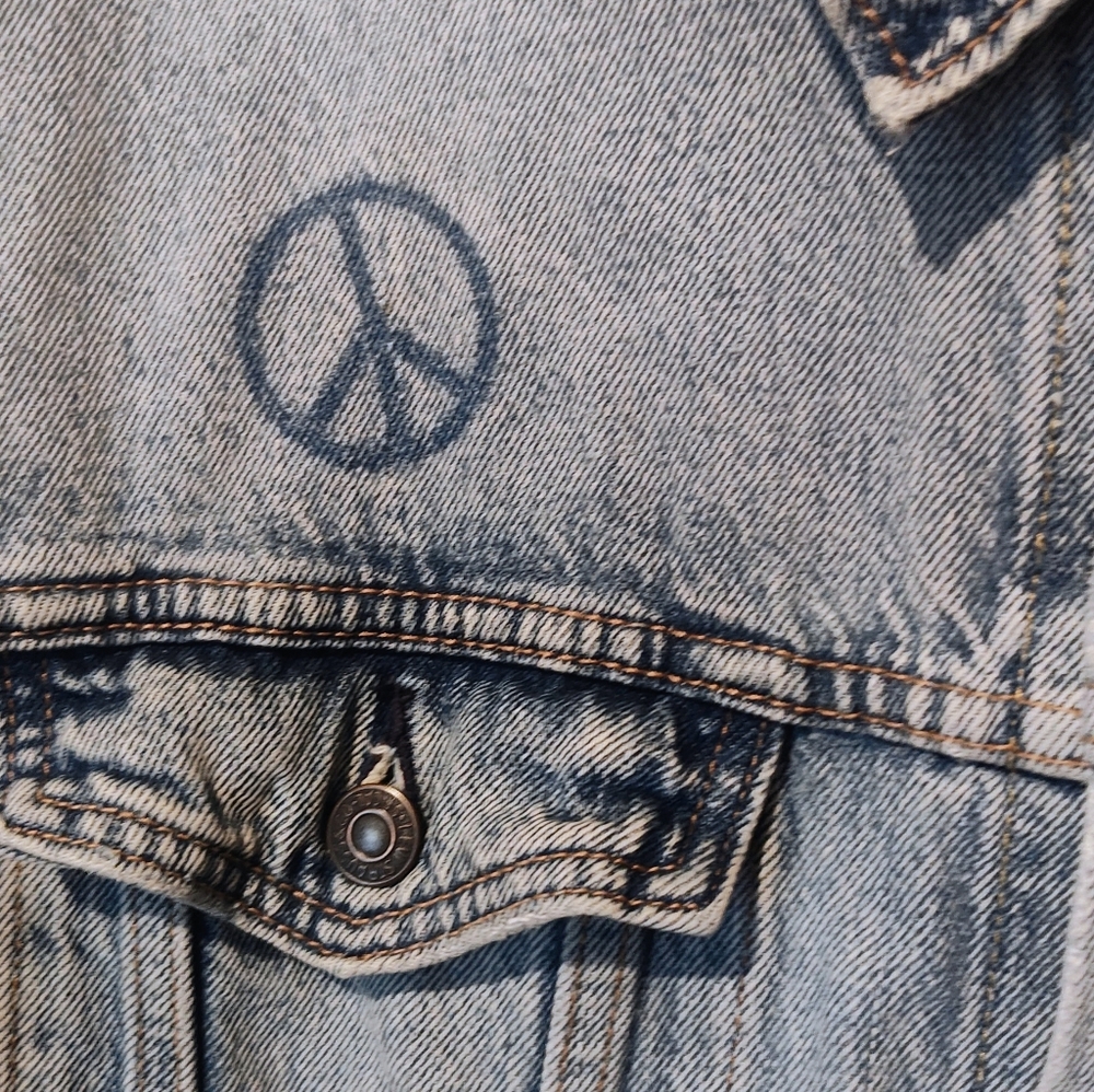 Denim Jacket with Peace Sign Embroidery - Picture 6 of 16
